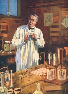 Thomas Edison, amerikanischer Erfinder, in seinem Labor, Menlo Park, New Jersey, USA, 1870er-1920er