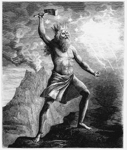 Thor, Gott des Donners im skandinavischen Pantheon, schwingt seinen Hammer, 1874 von Unbekannt