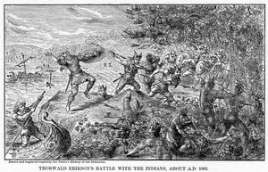 Thorwald Eriksons Kampf mit den Indianern, um 1003 n. Chr., 1877 von Unbekannt