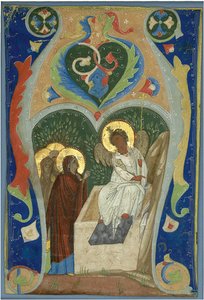 Die drei Marien und der feurige Engel am Grab. Initiale, ca. 1310
