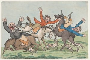 Drei Reiter fallen von ihren Pferden, 1780-1820
