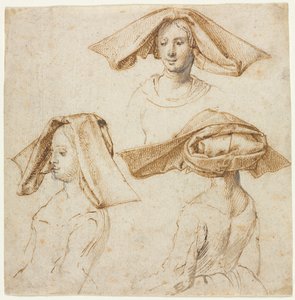 Drei Studien einer Frau mit aufwendigem Kopfschmuck, ca. 1500 von Unbekannt