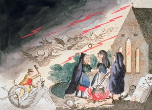 Drei Hexen auf einem Friedhof, um 1790 von Unbekannt
