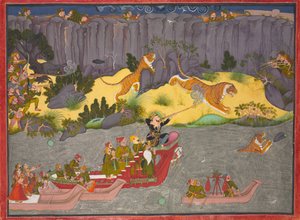 Tigerjagd von Raja Ram Singh II, um 1830-1840 von Unbekannt