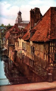 Fachwerkhäuser an der Pont de Caen in Caudebec-en-Caux, Normandie, Frankreich, ca. 1930er Jahre von Unbekannt
