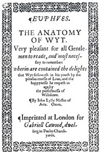 Titelseite von John Lylys Euphues oder Die Anatomie des Witzes, Erstausgabe, 1579, 1942 von Unbekannt