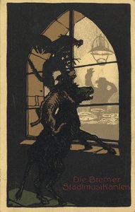 Titelgestaltung des Buches Die Bremer Stadtmusikanten von den Brüdern Grimm von Unbekannt