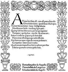 Titelseite des Kalendariums von Regiomontanus, 1476, 1893