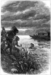 Händler auf dem Ohio River von amerikanischen Ureinwohnern angegriffen, 18. Jahrhundert, ca. 1880 von Unbekannt