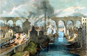 Zug überquert das Stockport-Viadukt auf der London & North Western Railway, ca. 1845 von Unbekannt