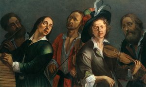 Querflöte, Xylophon, Bratsche und Violine, unbekannter tschechischer Maler der zweiten Hälfte des siebzehnten Jahrhunderts von Unbekannt