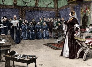 Prozess von Maria Stuart in Schloss Fotheringhay, 1586, 1905 von Unbekannt