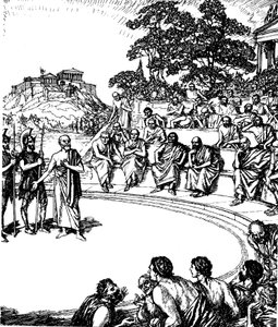 Der Prozess des Sokrates, antiker griechischer Philosoph, 399 v. Chr., 19. Jahrhundert von Unbekannt