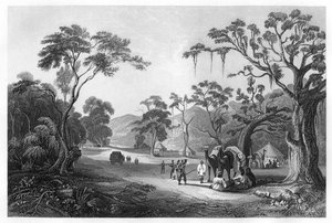 Truppen lagern am Eingang zum Keree-Pass, nördlich von Meerut, Indien, um 1860 von Unbekannt