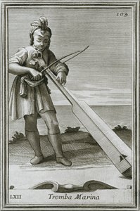 Trumscheit Tromba Marina, Gravur aus F. Bonannis Buch Cabinetto Armonico, Rom, 1722, 1948 von Unbekannt
