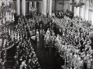 Zar Nikolaus II. bei der Eröffnungszeremonie der ersten Duma, St. Petersburg, Russland, 1906