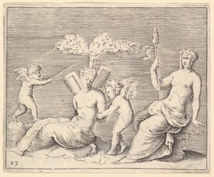 Zwei Frauen und zwei Cupidos, veröffentlicht ca. 1599-1622