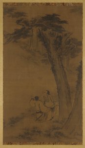Zwei Figuren auf einem Hügel unter Bäumen, Ming- oder Qing-Dynastie, 17. Jahrhundert