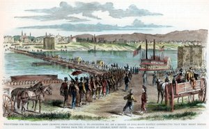 Union-Freiwillige überqueren den Ohio River, Cincinnati, Ohio, Amerikanischer Bürgerkrieg von Unbekannt