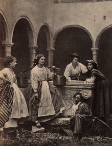 Genrebild mit vier Frauen und einem Mann, späte 19. Jahrhundert