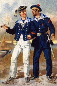 V: Seeleute. Gravur in "Militäralphabet". Initialen des Illustrators: A. D. Unbekannter Herausgeber. Chromolithographien Ende des 19. Jahrhunderts. Dim: 10,5x7cm von Unbekannt