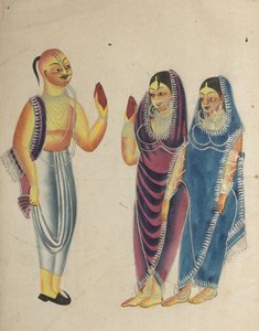 Vaishnava-Anhänger mit zwei Frauen, 1800er Jahre
