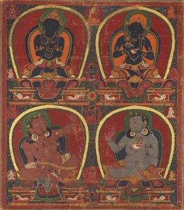Vajradhara, Nairatmya und Mahasiddhas Virupa und Kanha, ca. 1450 von Unbekannt