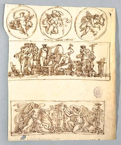 Venus an der Schmiede des Vulkan, Winter, Siege und drei Rundbilder, Putti als Elemente von Unbekannt