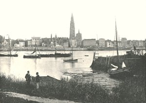 Blick über den Fluss zur Kathedrale, Antwerpen, Belgien