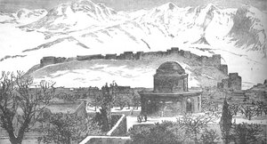Ansicht in Kabul: Der Bala Hissar und ein Teil der Stadt von Deh Afghan, um 1880 von Unbekannt
