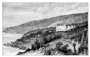 Ansicht auf die Krim: der Woronzow-Palast, Alupka, Ukraine, ca. 1888