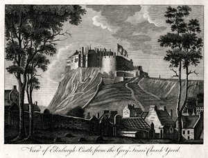 Blick auf Edinburgh Castle vom Grey Friars Church Yard, 18. Jahrhundert von Unbekannt