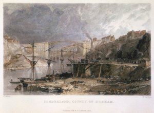 Blick auf Sunderland und die Eisenbrücke nach Osten, 1833 von Unbekannt