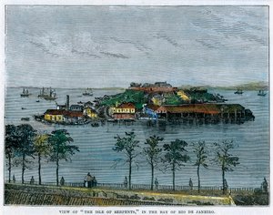 Ansicht der Insel der Schlangen, in der Bucht von Rio de Janeiro, Brasilien, ca. 1880 von Unbekannt