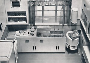 Ansicht einer Küche, entworfen von H.M.V. Haushaltsgeräte, 1938 von Unbekannt