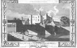 Ansicht des Schlosses und der Brücke von Haverford West in Pembrokeshire, späte 18. Jahrhundert von Unbekannt
