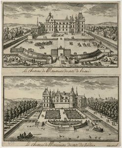 Ansicht des Château de Maintenon vom Eingang und vom Garten, 17. Jahrhundert