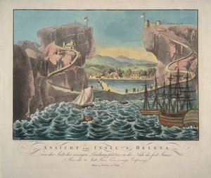 Blick auf die Insel St. Helena von der Landungsstelle in der Nähe des Fort James, 1815 von Unbekannt