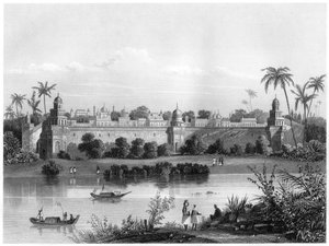 Blick auf den Palast von Agra vom Fluss aus, um 1860 von Unbekannt