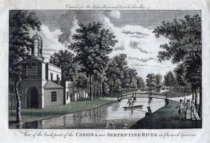 Ansicht des hinteren Teils der Cassina und des Serpentine River in den Chiswick Gardens, London von Unbekannt
