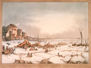Ansicht des zugefrorenen Flusses Thames bei Three Cranes Wharf, London, 1814 von Unbekannt