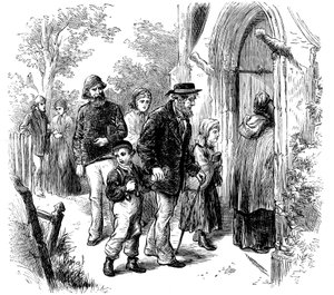 Dorfbewohner gehen am Sonntag zur Kirche, London, 1872 von Unbekannt