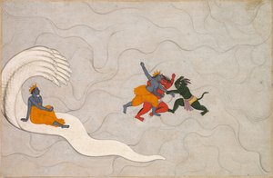 Vishnu kämpft gegen Madhu und Kaitabha, aus einem Markandeya Purana von Unbekannt Unbekannt