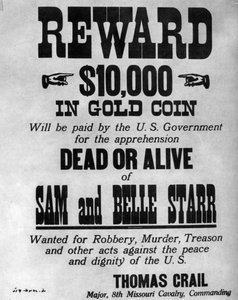 Steckbrief für die Gesetzlosen Sam und Belle Starr, um 1880-1886