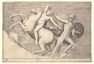 Krieger zieht einen Reiter von seinem Pferd, aus Ex Antiquis Camorum et Ge von Unbekannt
