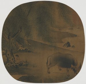 Wasserbüffel und Hirtenjunge unter Weiden