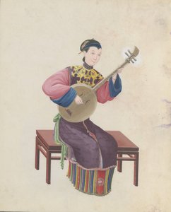 Aquarell eines Musikers, der Ruan spielt, spätes 18. Jahrhundert von Unbekannt