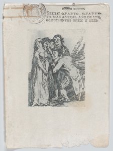 Welch ein Opfer, eine junge Frau umgeben von einer Gruppe von Männern, darunter ihr Fi..., nach 1816 von Unbekannt