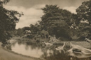 Wo die Bestien der Urzeit am See im Palastgarten lauern, ca. 1935
