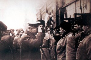 Der weiße russische General Anton Denikin trifft den britischen Generalmajor Frederick Poole, Russland, 1918 von Unbekannt
